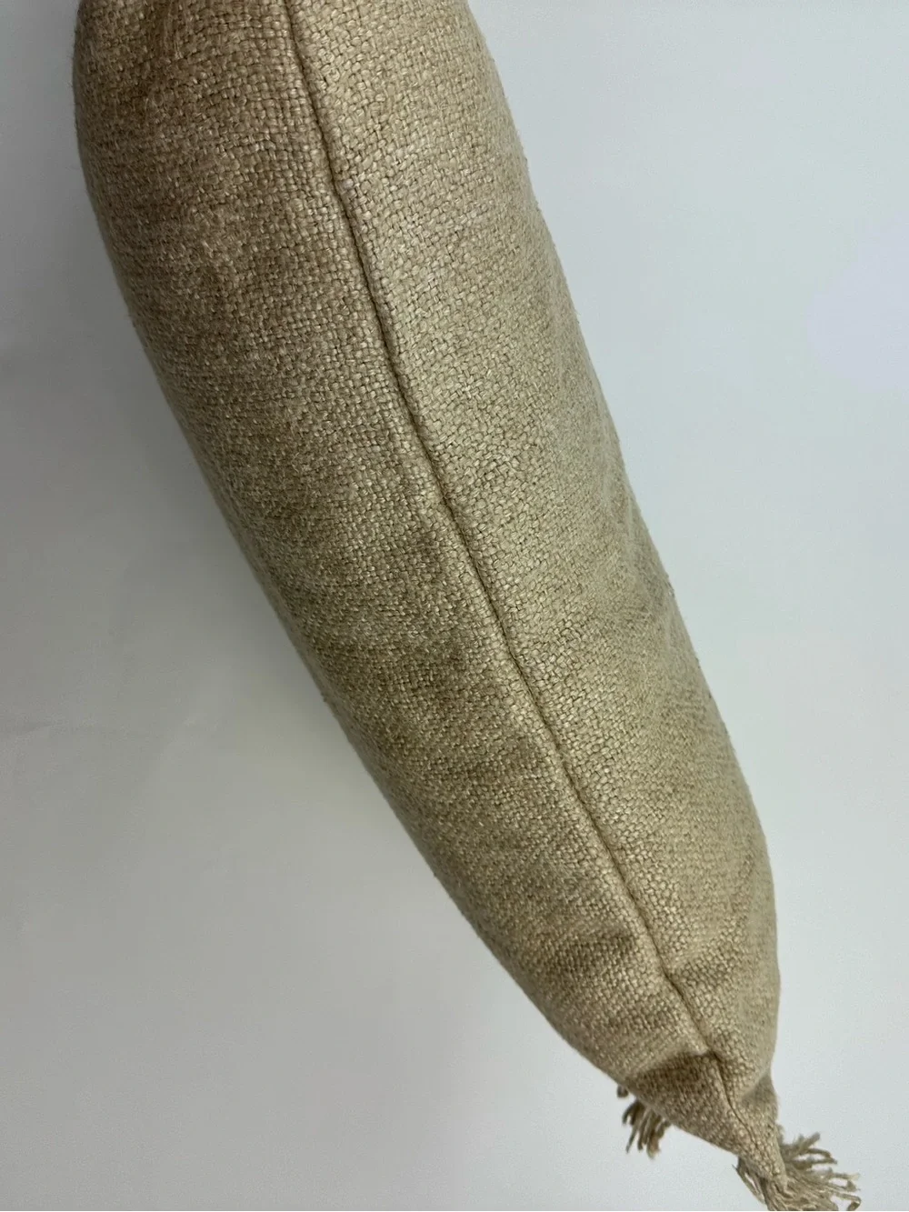 Crate & Barrel European Flax Texture Fringe Accent Pillow Size 24 x 16 Inches